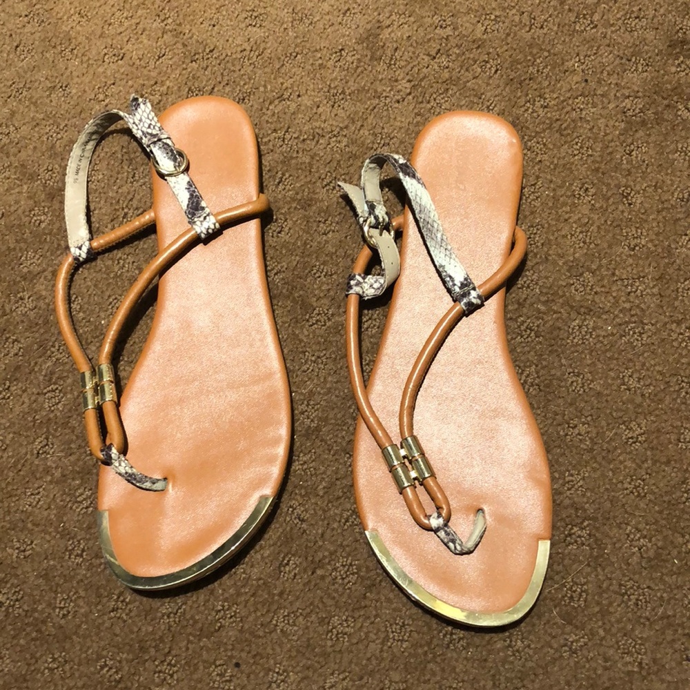 Gold and snake skin detail sandals
